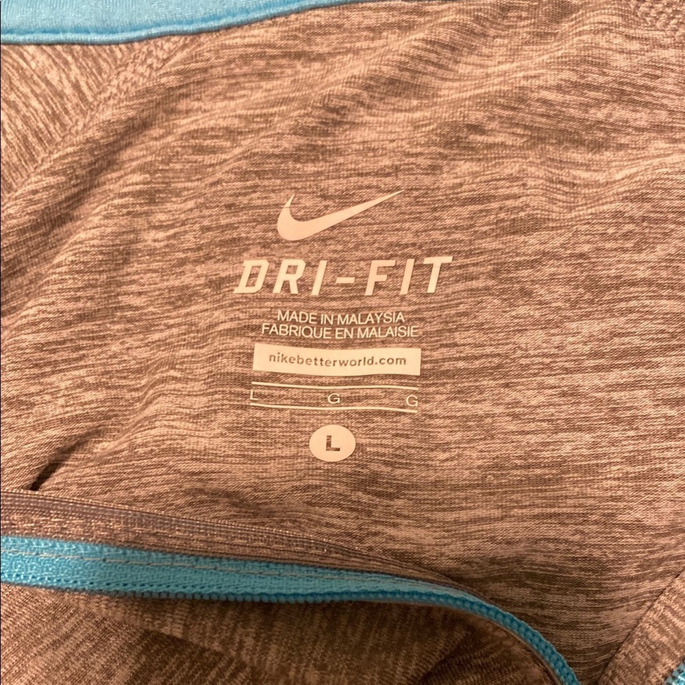 Nike Dri-FIT Pullover | Gray Half Zip Long Sleeve Fitted | Blue Accent | Size L - Picture 9 of 11